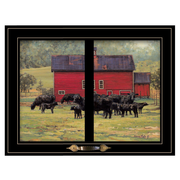 By the Red Barn Herd of Angus 2 Black Framed Print Wall Art