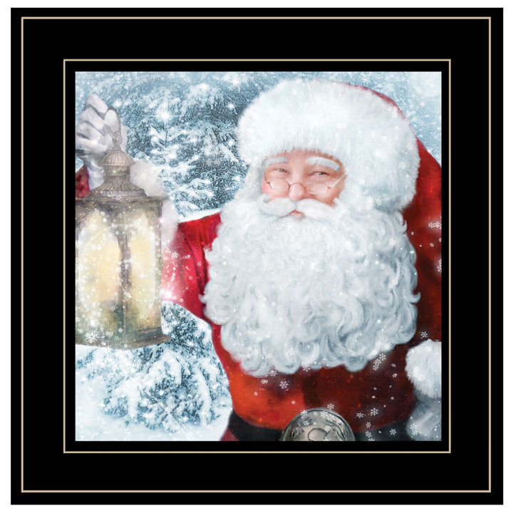 Santa with Lantern 2 Black Framed Print Wall Art