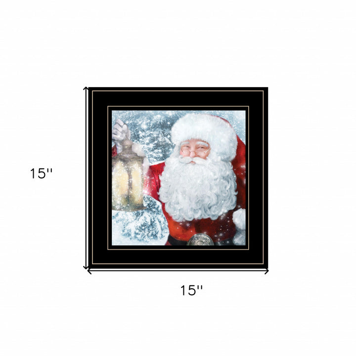 Santa with Lantern 2 Black Framed Print Wall Art