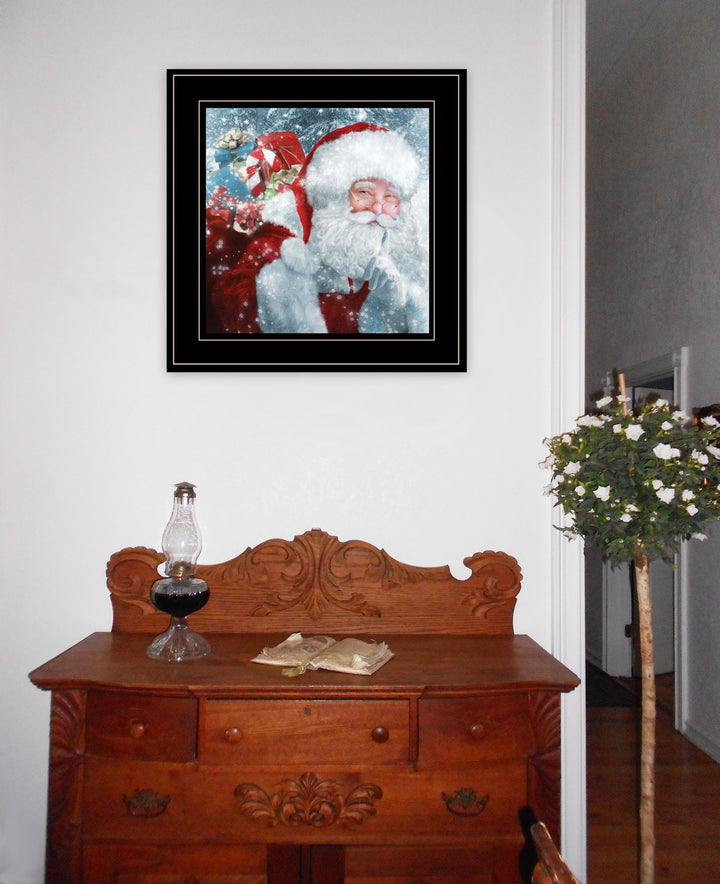 Santa with Presents 2 Black Framed Print Wall Art