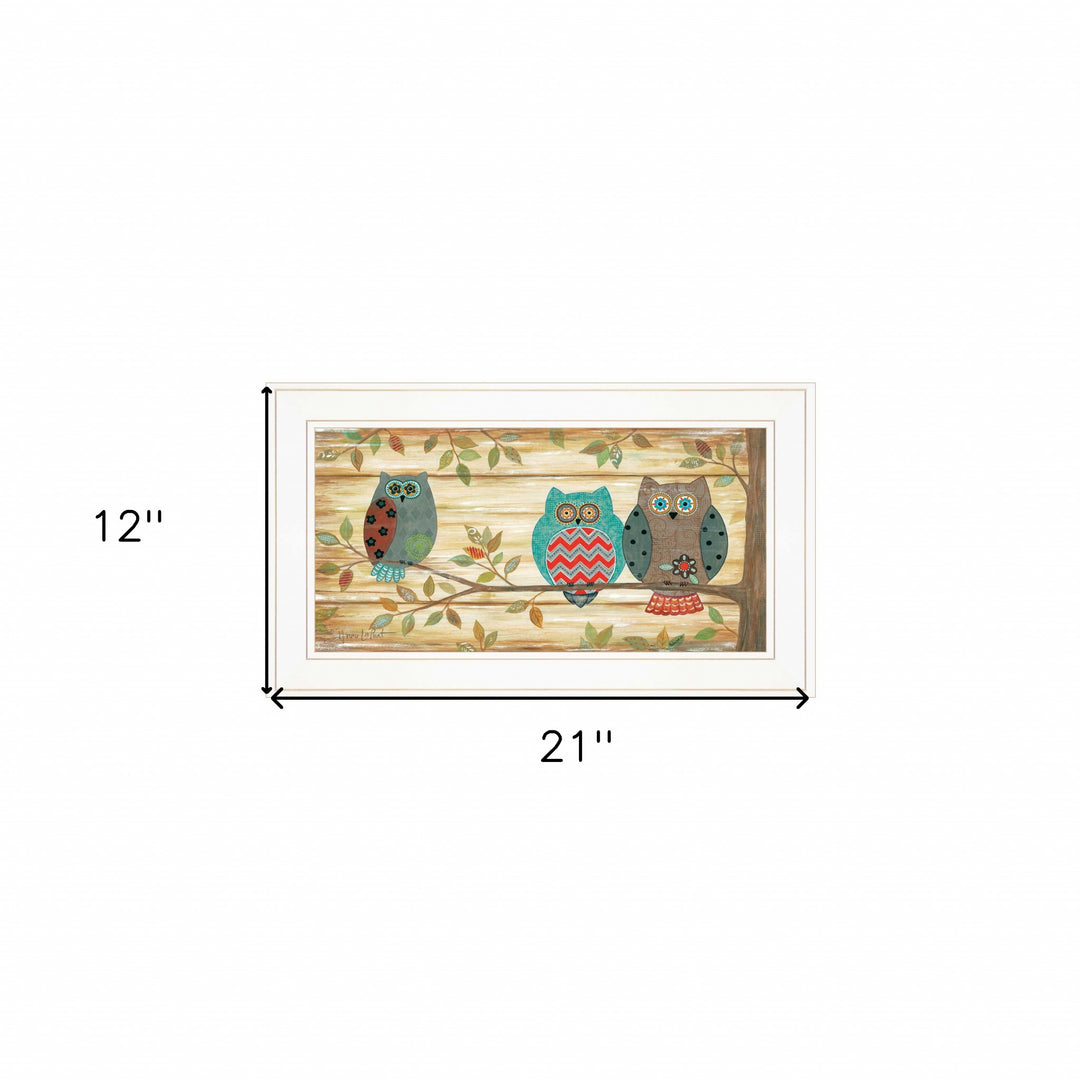 Three Wise Owls 2 White Framed Print Wall Art