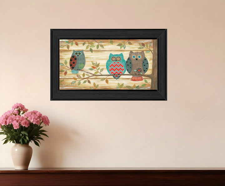 Three Wise Owls 3 Black Framed Print Wall Art