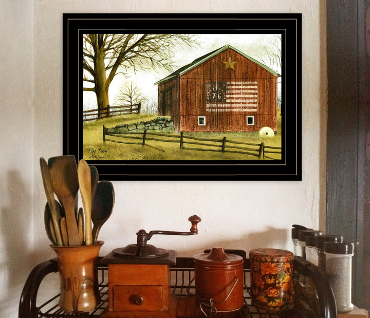 Flag Barn 3 Black Framed Print Wall Art