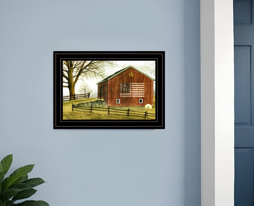 Flag Barn 3 Black Framed Print Wall Art