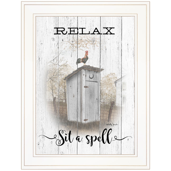 Relax Sit A Spell  White Framed Print Bathroom Wall Art