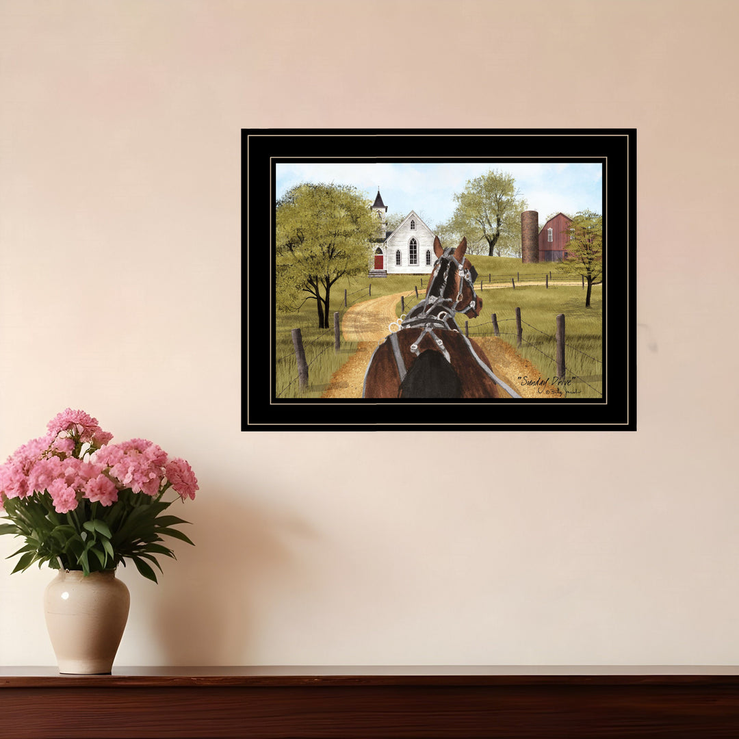 Amish on Sunday Drive 2 Black Framed Print Wall Art