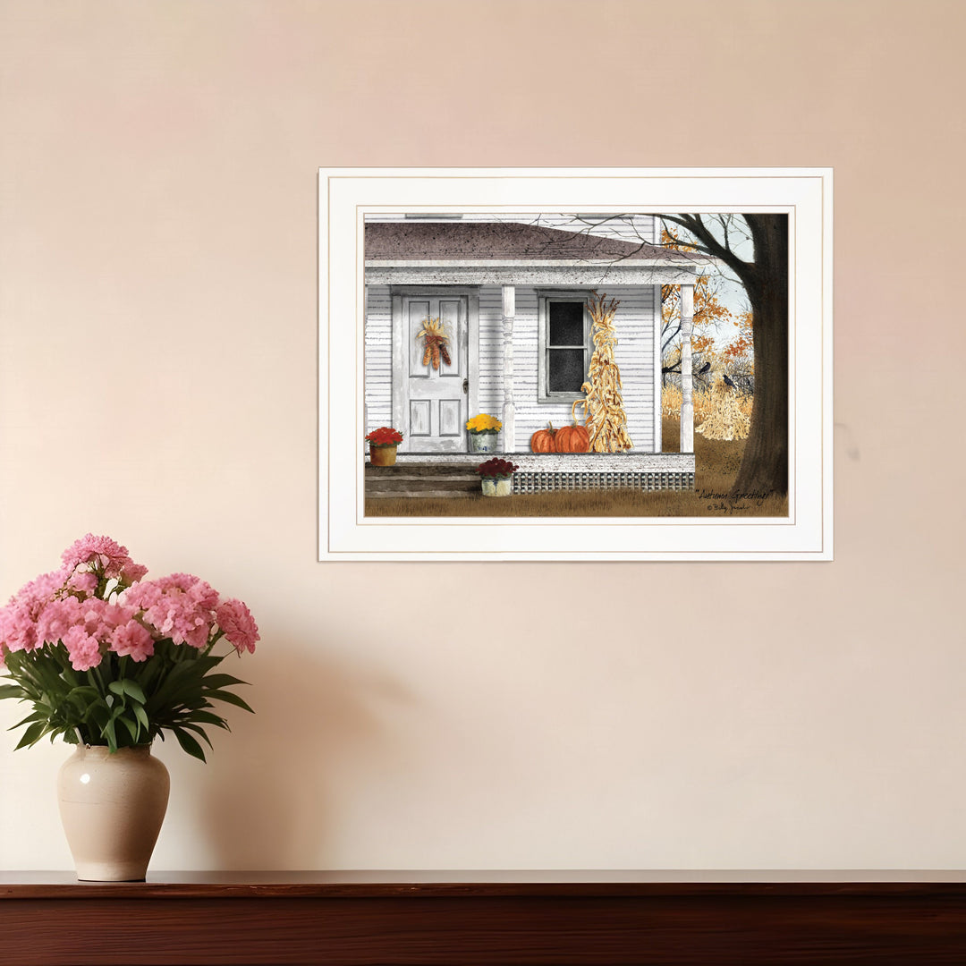 Autumn Greetings 1 White Framed Print Wall Art