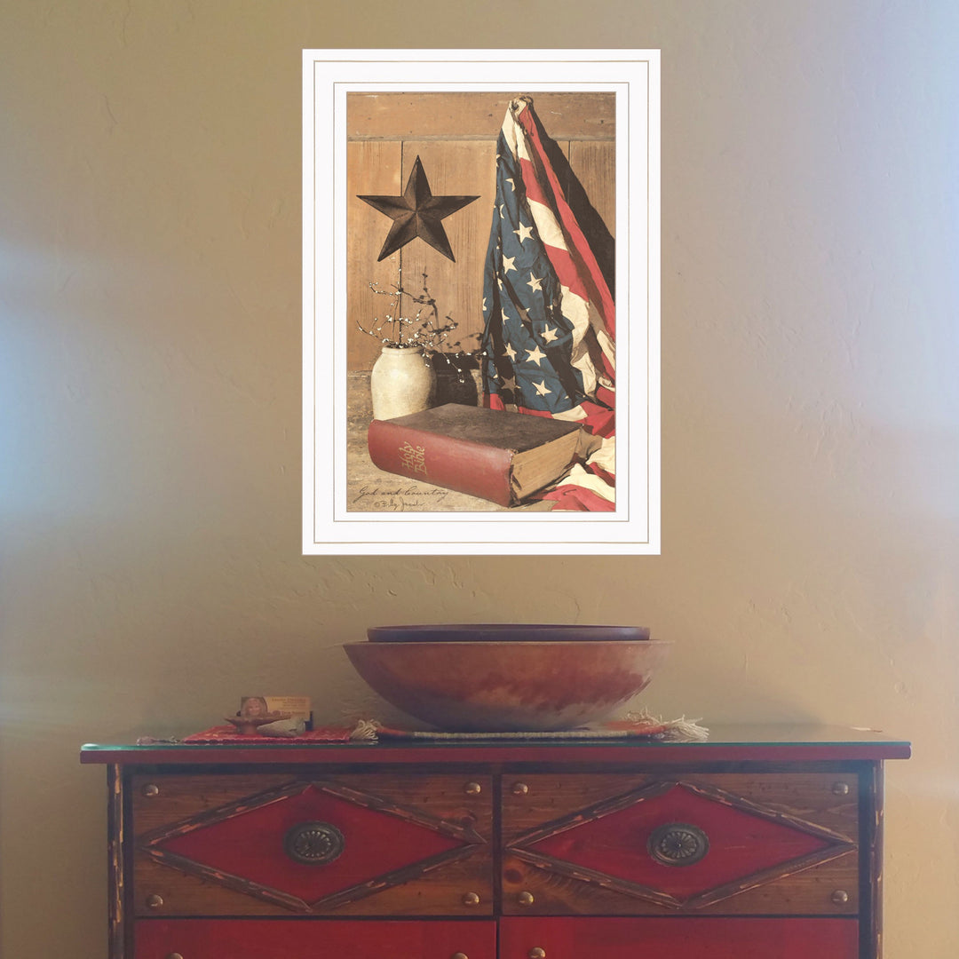 God and Country 1 White Framed Print Wall Art