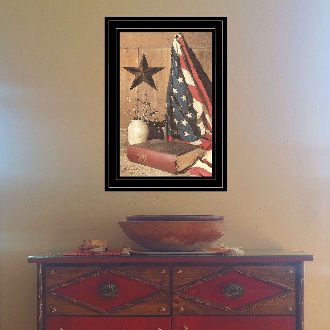 God and Country 3 Black Framed Print Wall Art