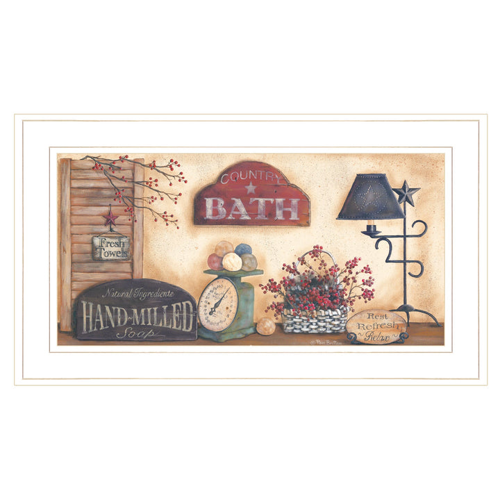 Country Bath 8 White Framed Print Bathroom Wall Art