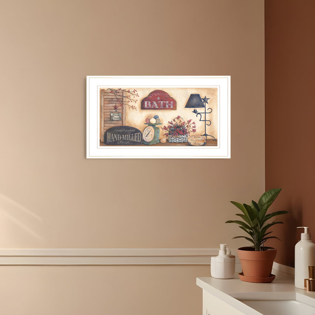 Country Bath 8 White Framed Print Bathroom Wall Art