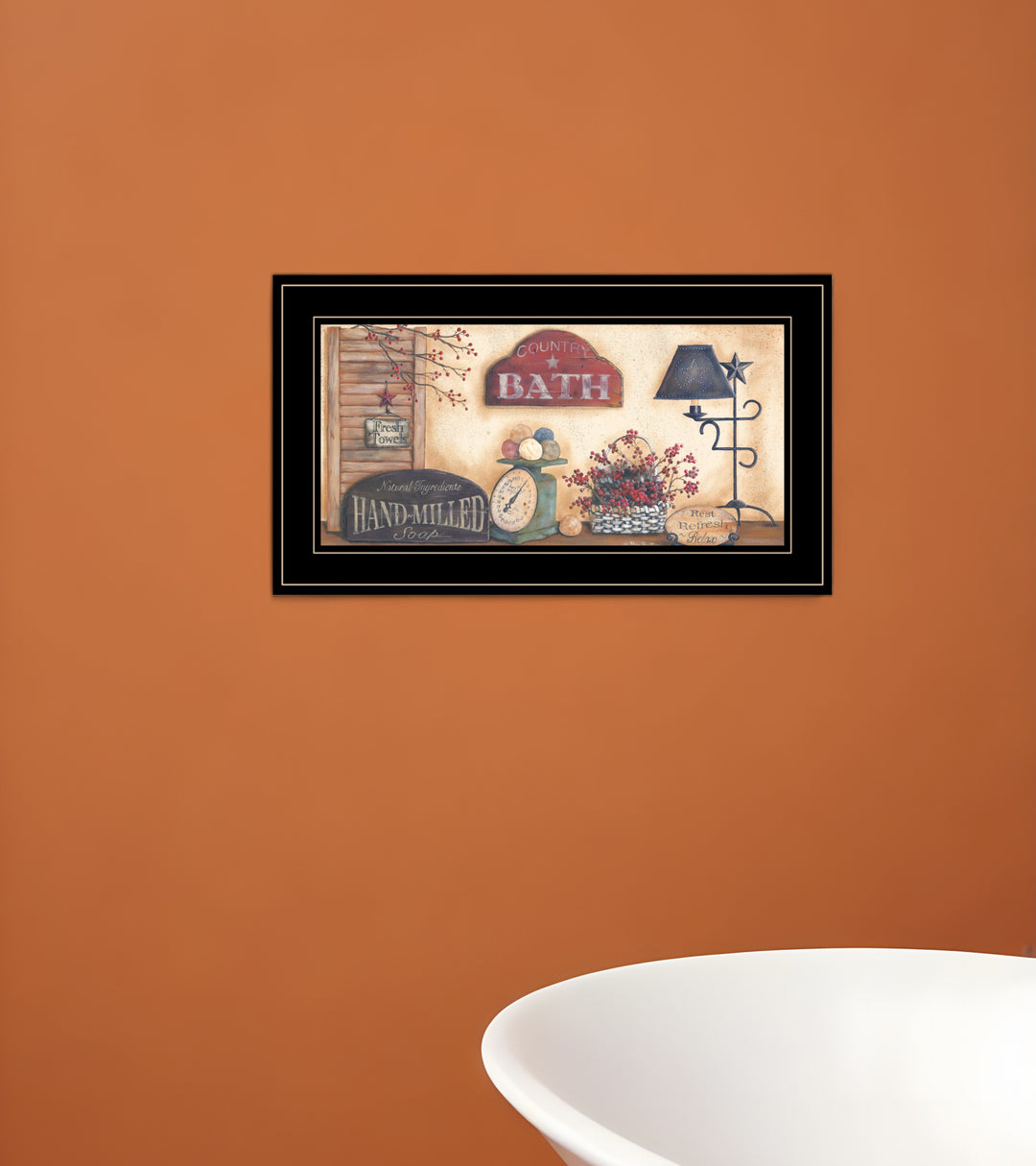 Country Bath Collection Black Framed Print Bathroom Wall Art