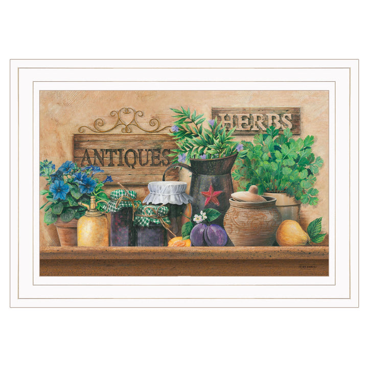 Antiques and Herbs 1 White Framed Print Kitchen Wall Art