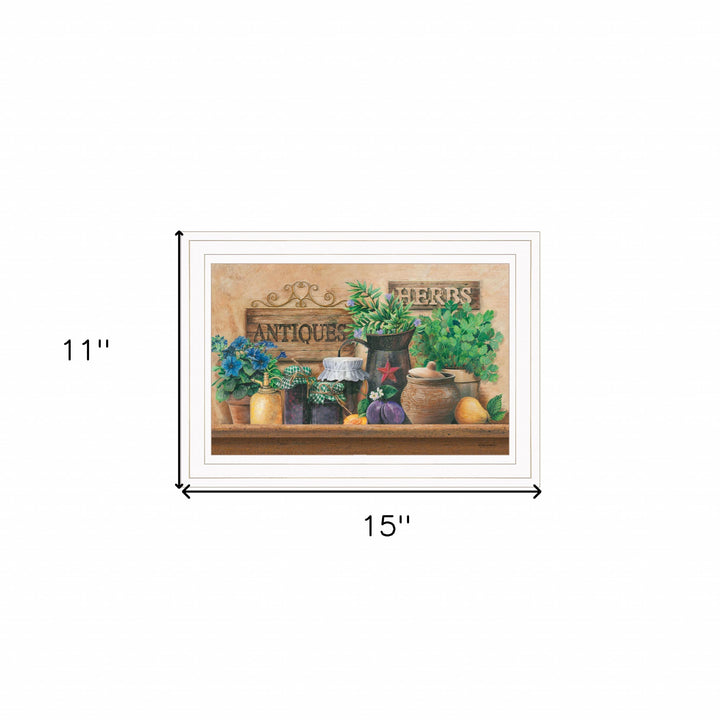 Antiques and Herbs 1 White Framed Print Kitchen Wall Art