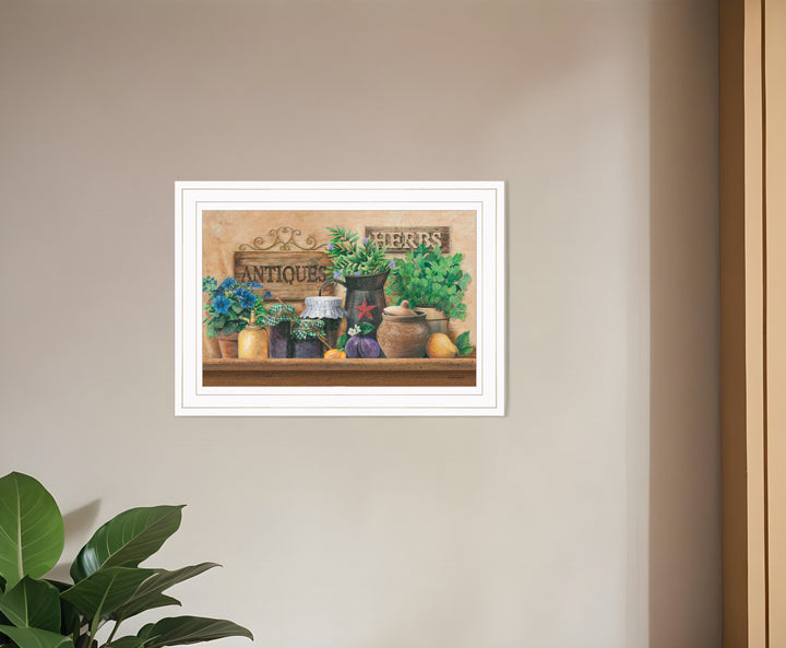 Antiques and Herbs 1 White Framed Print Kitchen Wall Art