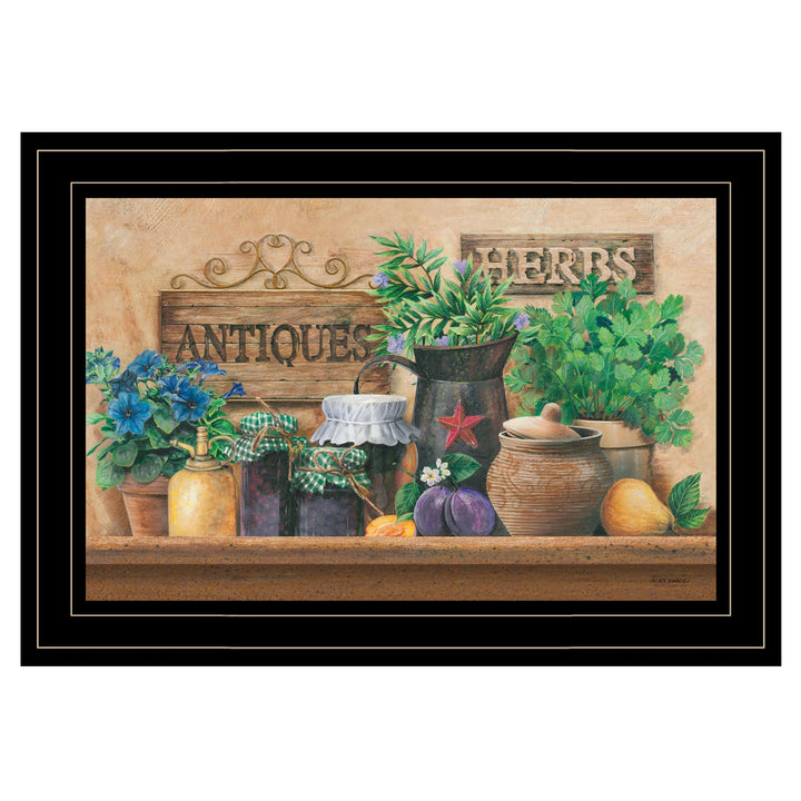 Antiques and Herbs 2 Black Framed Print Kitchen Wall Art