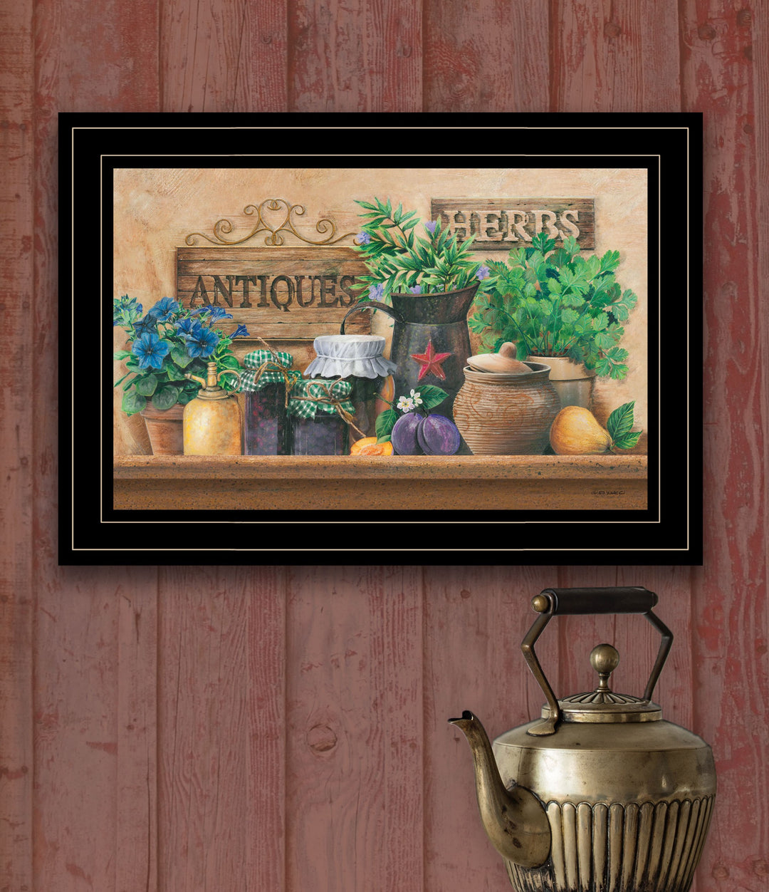 Antiques and Herbs 2 Black Framed Print Kitchen Wall Art