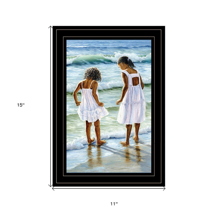 Two Girls at the Beach 4 Black Framed Print Wall Art