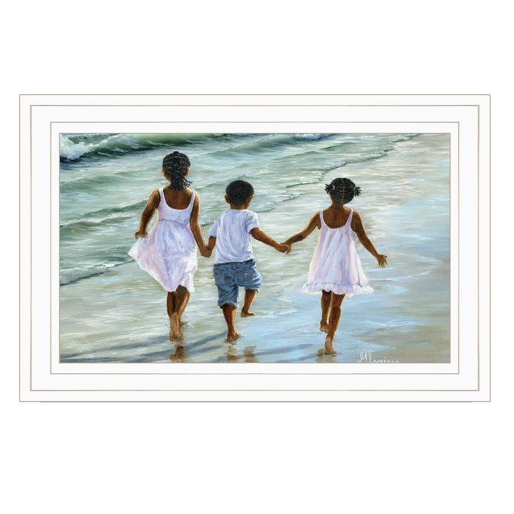 Running on the Beach 2 White Framed Print Wall Art