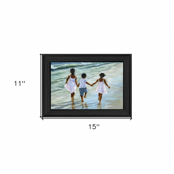 Running on the Beach 3 Black Framed Print Wall Art