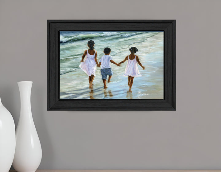 Running on the Beach 3 Black Framed Print Wall Art