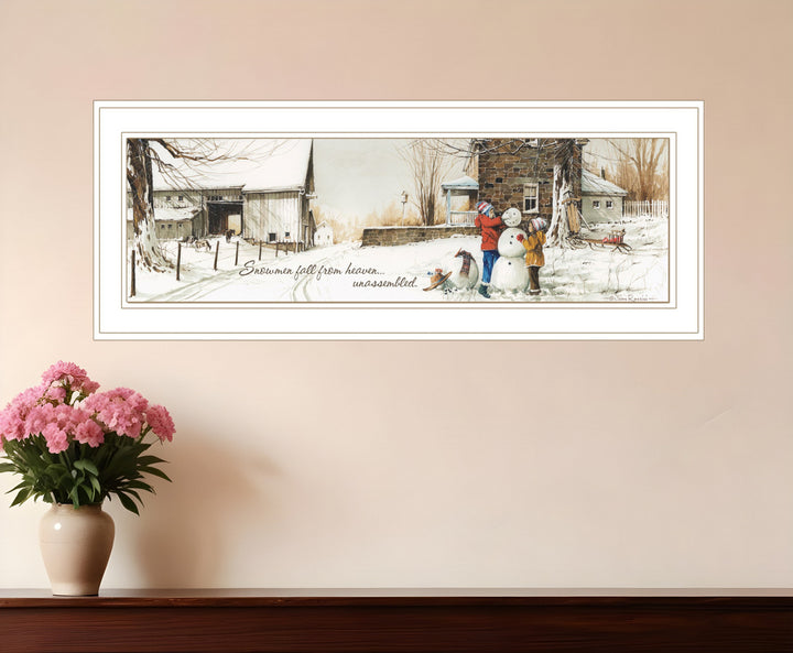 Snowmen from Heaven 2 White Framed Print Wall Art