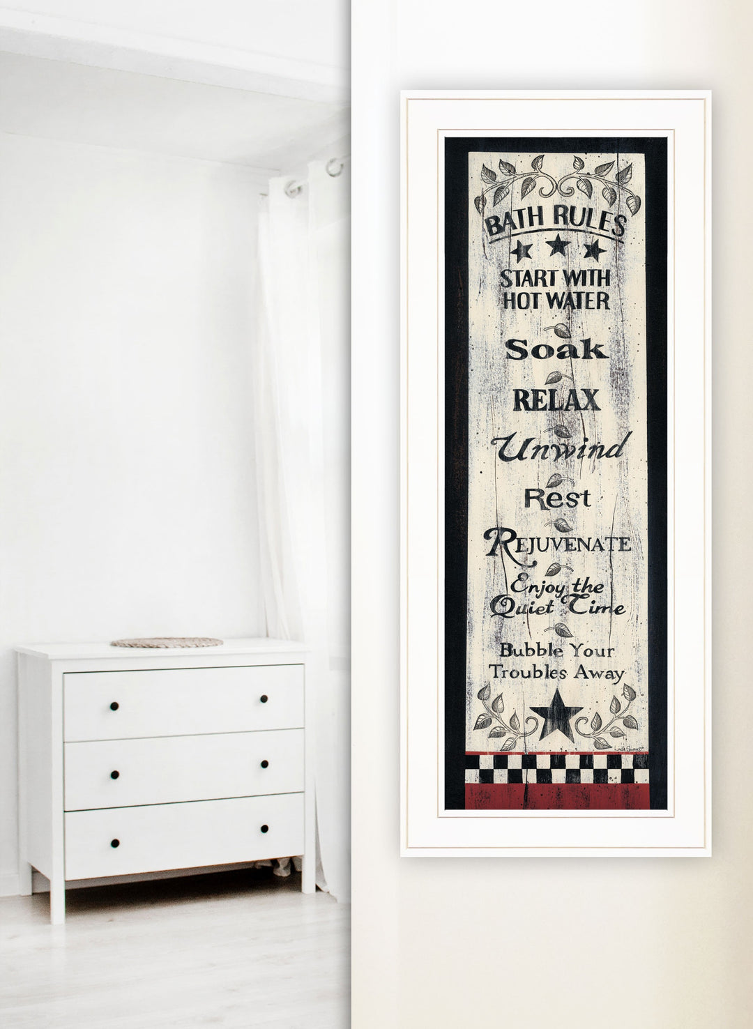 Bath Rules 4 White Framed Print Bathroom Wall Art