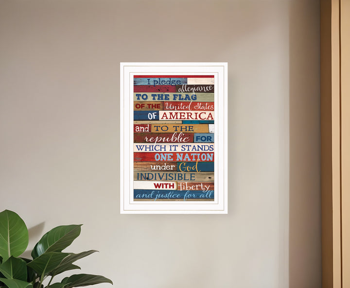 Red White and Blue Pledge Of Allegiance White Framed Print Wall Art