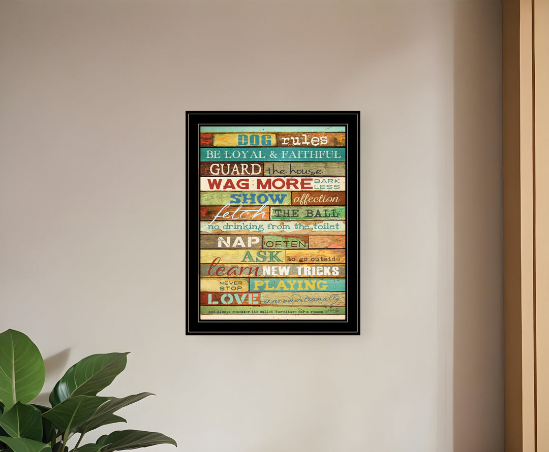 Dog Rules 7 Black Framed Print Wall Art