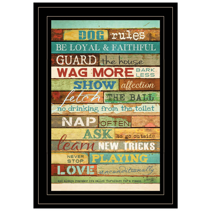 Dog Rules 4 Black Framed Print Wall Art