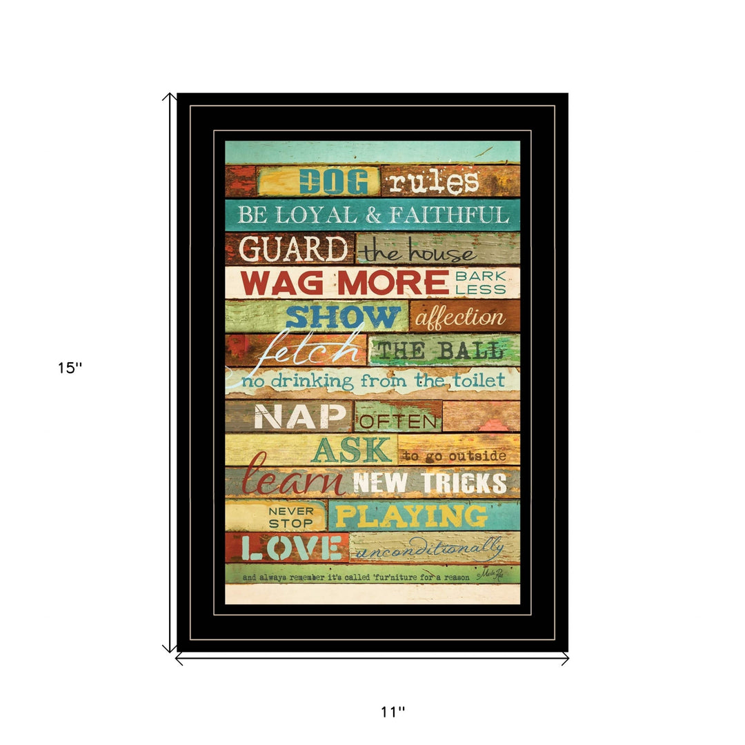 Dog Rules 4 Black Framed Print Wall Art