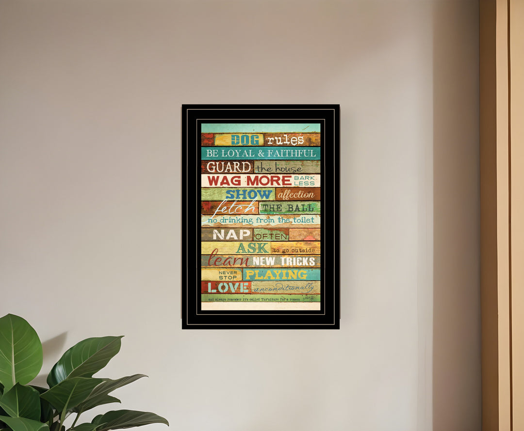 Dog Rules 4 Black Framed Print Wall Art