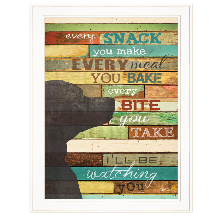 Colorful Dog Watching You Snack White Framed Print Wall Art