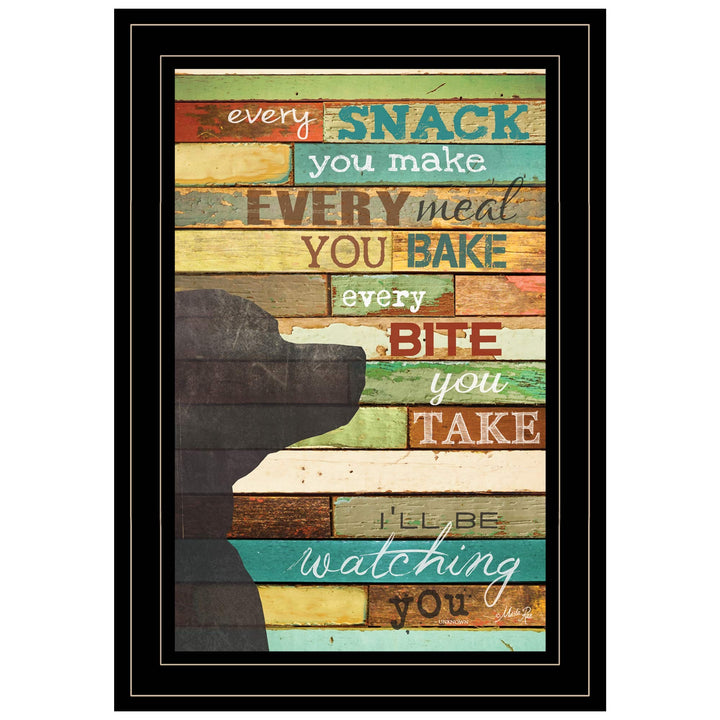 Colorful Dog Watching You Snack  Black Framed Print Wall Art