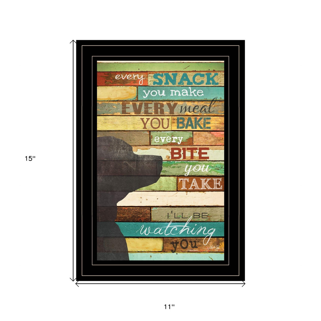 Colorful Dog Watching You Snack  Black Framed Print Wall Art