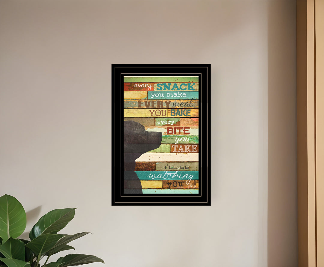 Colorful Dog Watching You Snack  Black Framed Print Wall Art