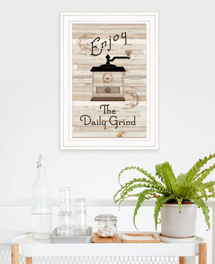 Enjoy the Daily Grind 1 White Framed Print Kitchen Wall Art