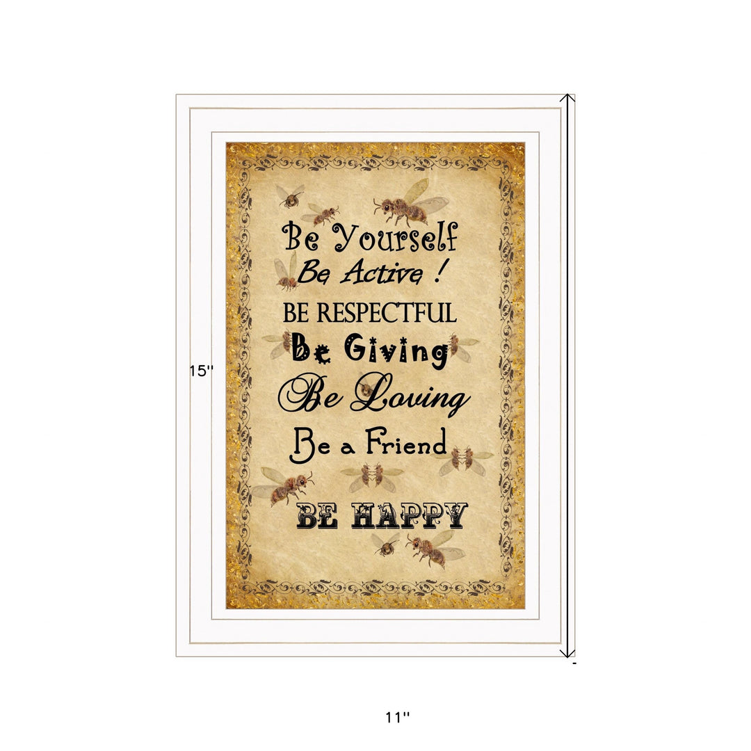 BEE HAPPY White Framed Print Wall Art