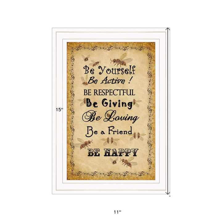 BEE HAPPY White Framed Print Wall Art