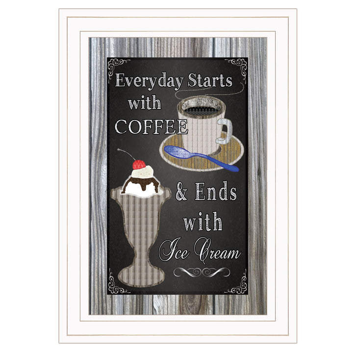 Everyday Starts with Coffee Chalkboard Framed 1 White Framed Print Kitchen Wall Art