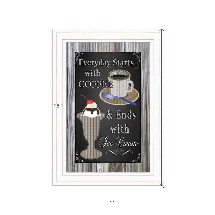 Everyday Starts with Coffee Chalkboard Framed 1 White Framed Print Kitchen Wall Art