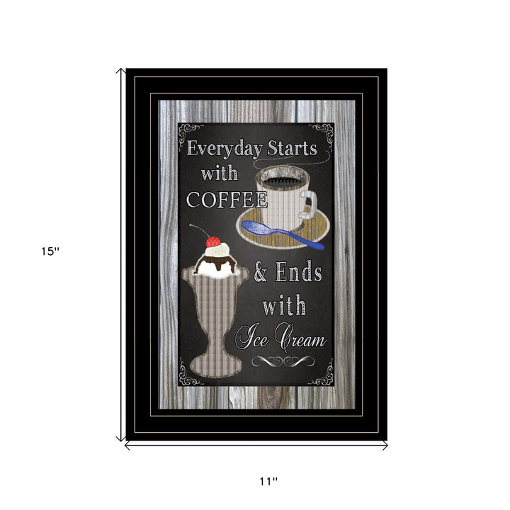 Everyday Starts with Coffee Chalkboard Framed 2 Black Framed Print Kitchen Wall Art