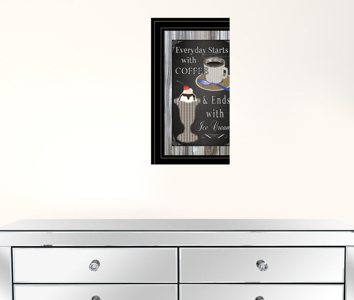 Everyday Starts with Coffee Chalkboard Framed 2 Black Framed Print Kitchen Wall Art