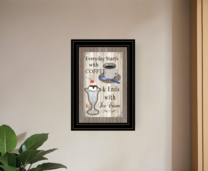 Everyday Starts with Coffee 2 Black Framed Print Wall Art