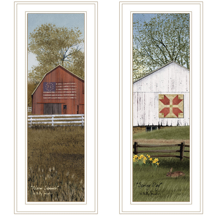 Set Of Two Country Barns 1 White Framed Print Wall Art