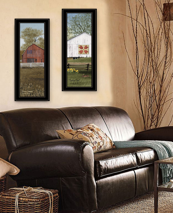 Set Of Two Country Barns 2 Black Framed Print Wall Art