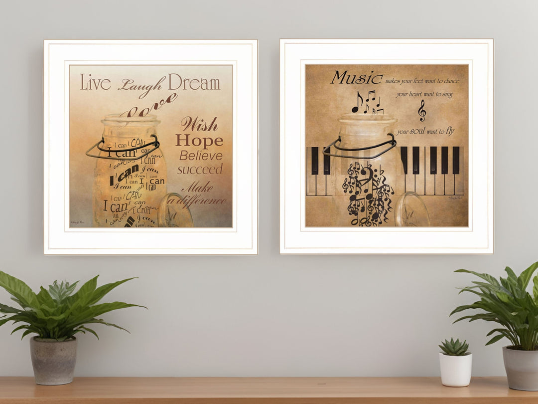 Set Of Two Music 1 White Framed Print Wall Art