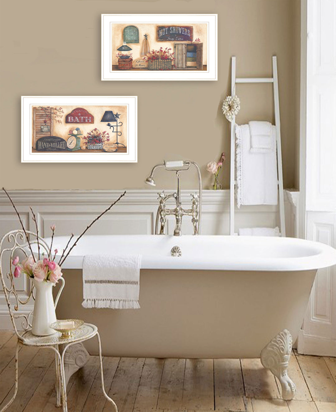 Set Of Two Bath 2 White Framed Print Bathroom Wall Art