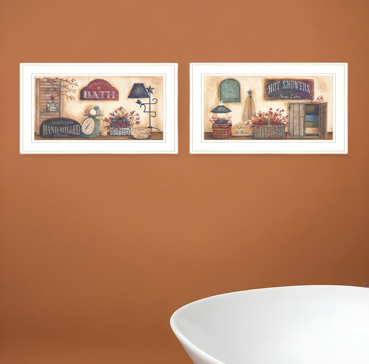 Set Of Two Bath 2 White Framed Print Bathroom Wall Art