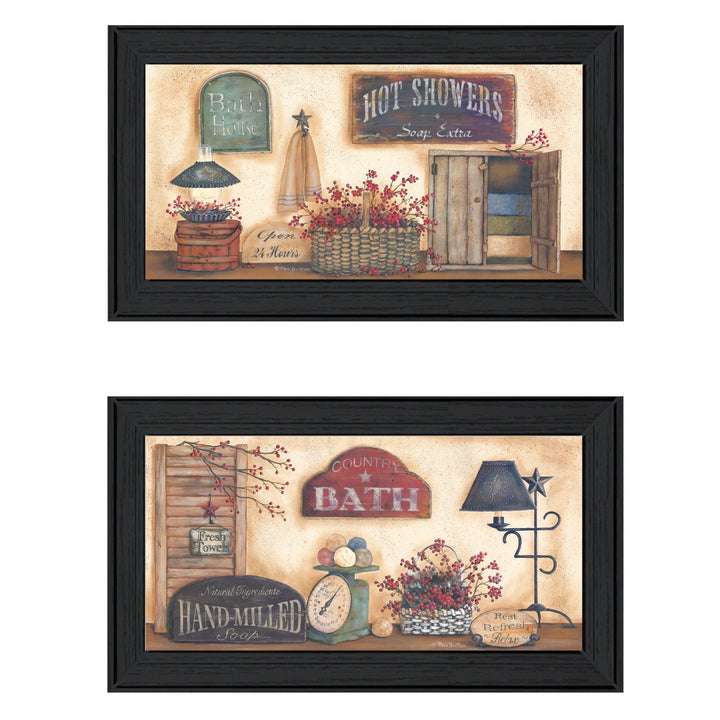 Set Of Two Bath 3 Black Framed Print Bathroom Wall Art